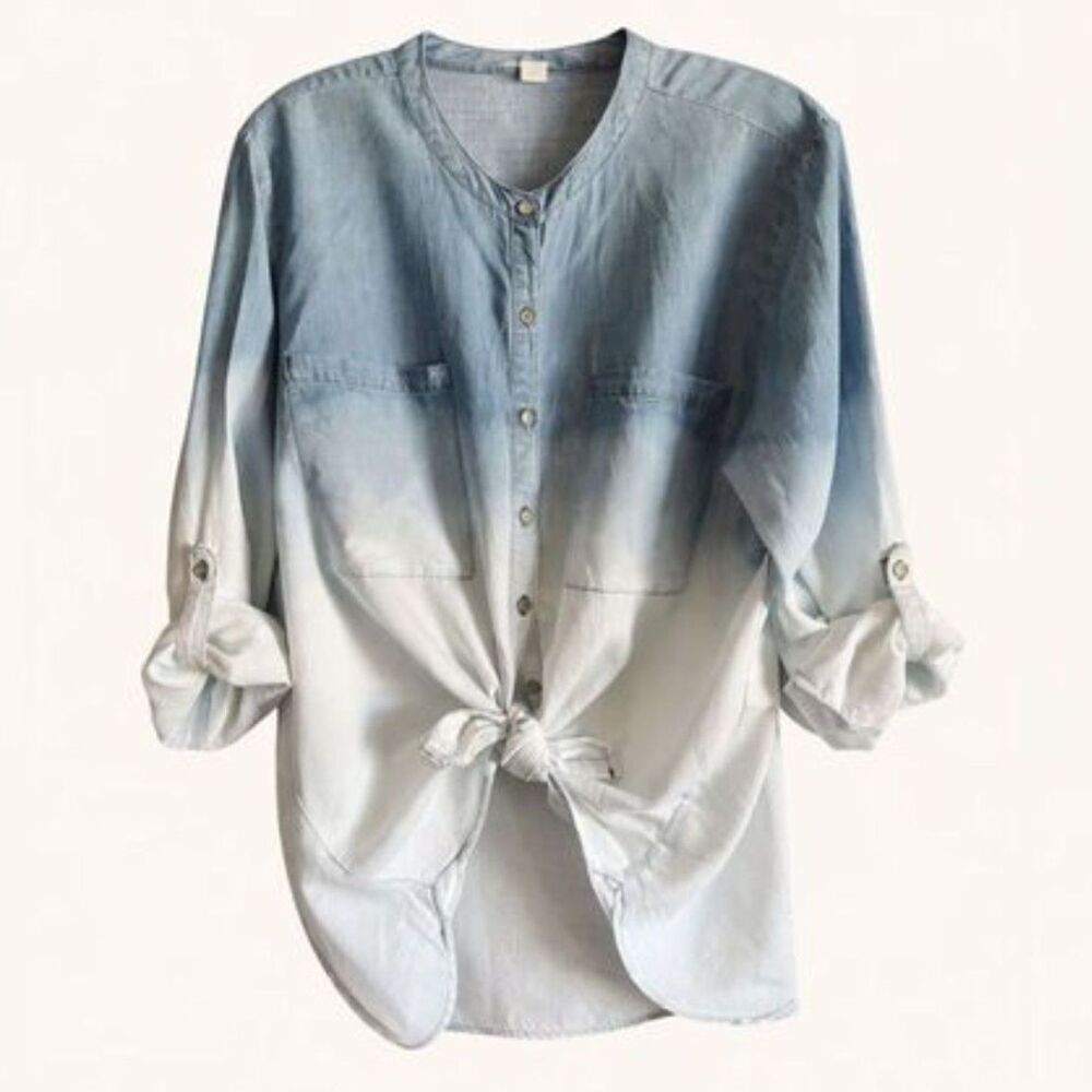 Soft Denim Blue Ombre Button Down Roll Tab Button Down Shirt XL
